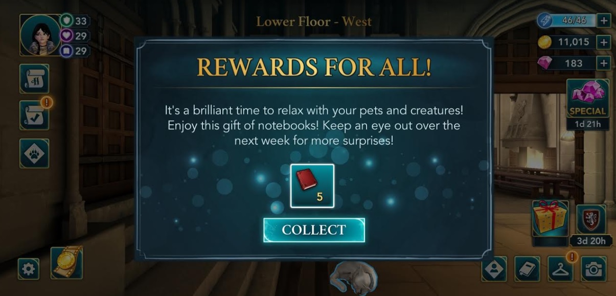 "Harry Potter: Hogwarts Mystery" is periodically offering free in-game bonuses.