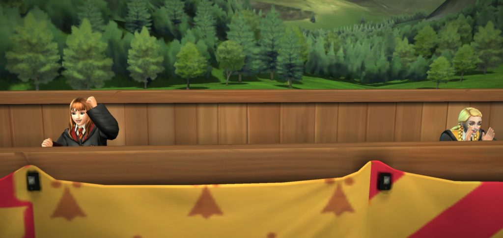 Quidditch fans practice social distancing in the stands in "Hogwarts Mystery".