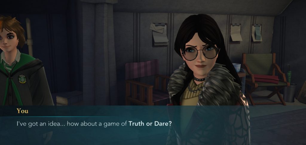 Games of Truth or Dare frequently don't end well, but your character suggests one anyway in "Hogwarts Mystery".