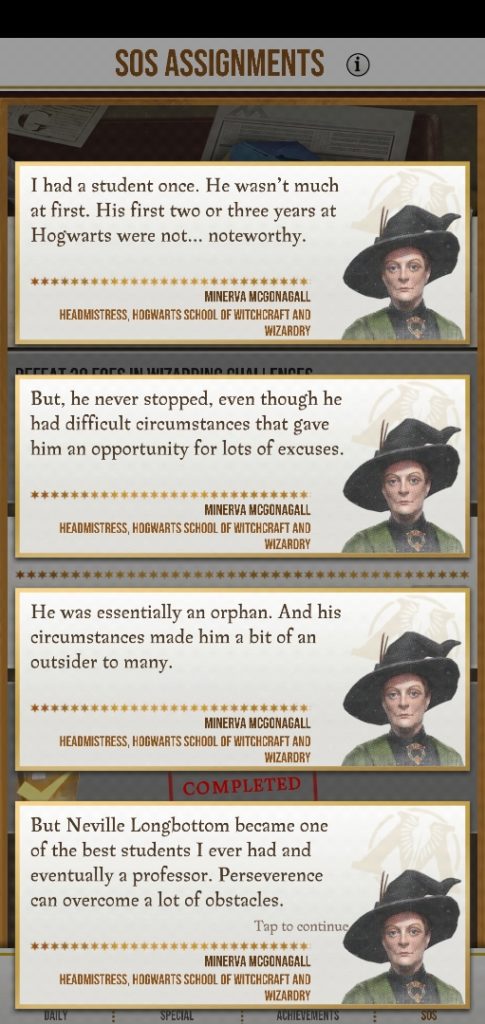 Professor McGonagall discusses Neville Longbottom in "Wizards Unite".