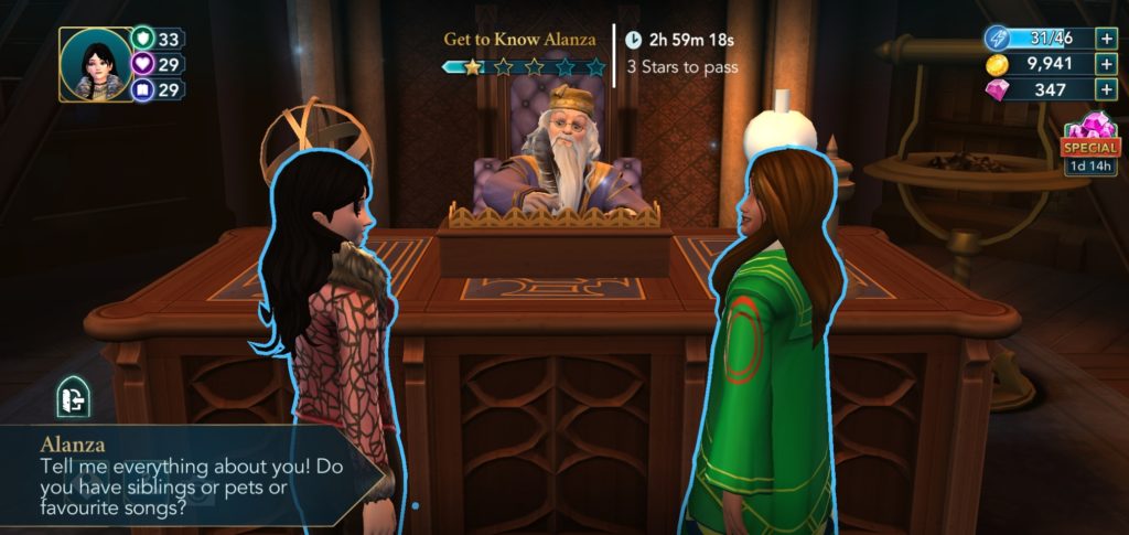 Alanza Alves asks too many questions in "Harry Potter: Hogwarts Mystery".