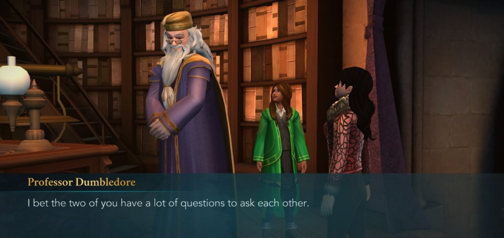 Professor Dumbledore encourages you to make friends with a stranger because that's worked out well before in "Harry Potter: Hogwarts Mystery".