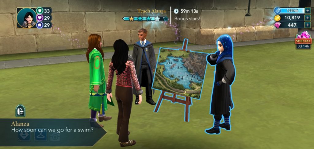 Alanza Alves wants to go for a swim in the Black Lake in "Harry Potter: Hogwarts Mystery".