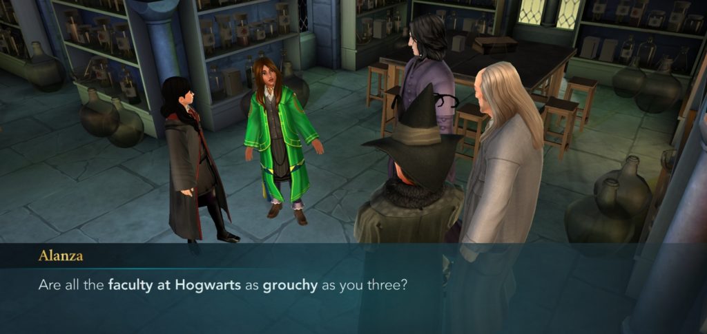 Alanza Alves is unimpressed with Hogwarts' ill-tempered faculty and staff in "Harry Potter: Hogwarts Mystery".