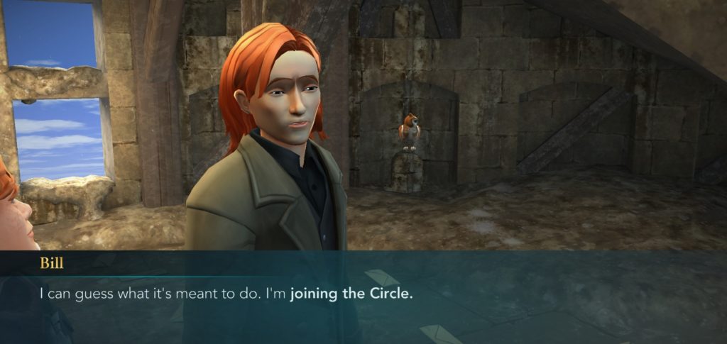 Bill Weasley informs you he'll be joining the Circle of Khanna in "Hogwarts Mystery".