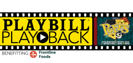 The Playbill Playback banner for the stream of "Puffs", to benefit Frontline Foods, is shown.