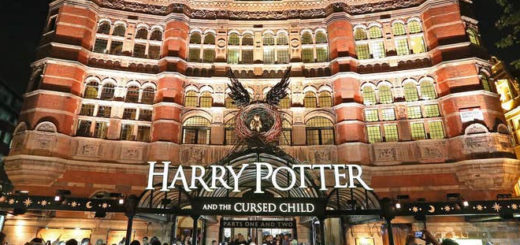 An image of the "Harry Potter and the Cursed Child" London venue, the Palace Theatre, is featured.