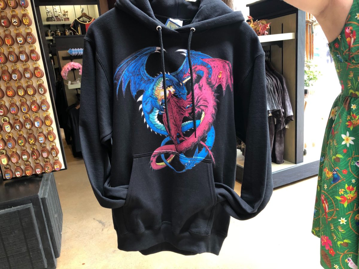 The Dueling Dragons hoodie is $45.00 and features both dragons – Fire and Ice.