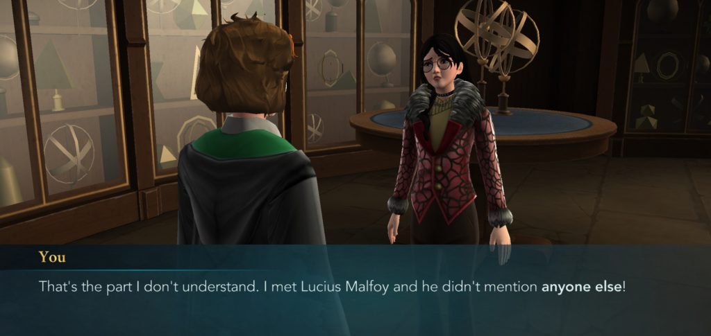 Your character is surprised for some reason that Lucius Malfoy doesn't talk about anyone but himself.