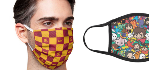 Two designs from the licensed Wizarding World collection of face coverings are shown.