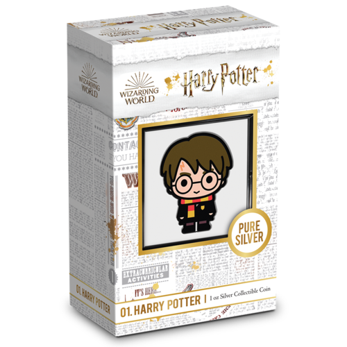 An image of the packaging of New Zealand Mint's first "Harry Potter" chibi coin.