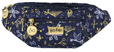 dark blue fanny pack with flying keys print