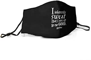 Harry Potter face mask reads "I solemnly swear that I am up to no good" with black background