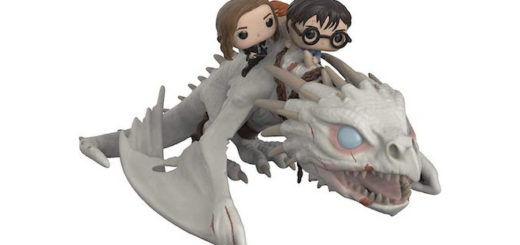 An image of a Funko Pop! of Harry, Hermione, and Ron Riding Gringotts dragon.