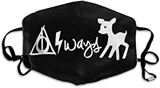 black face mask with white design showing "Always" with Deathly Hallows symbol, lightning bolt, and doe