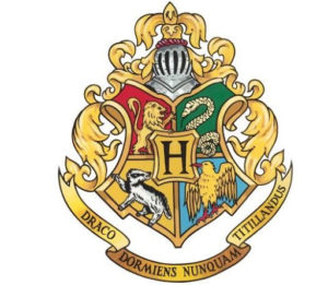 The crest of Hogwarts has the four House mascots on it