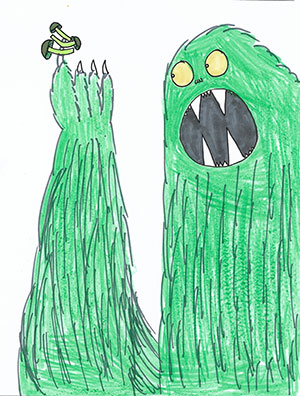 Pictured is an illustration for the United Kingdom edition of “The Ickabog” by Elias, 10, of the Republic of Ireland.