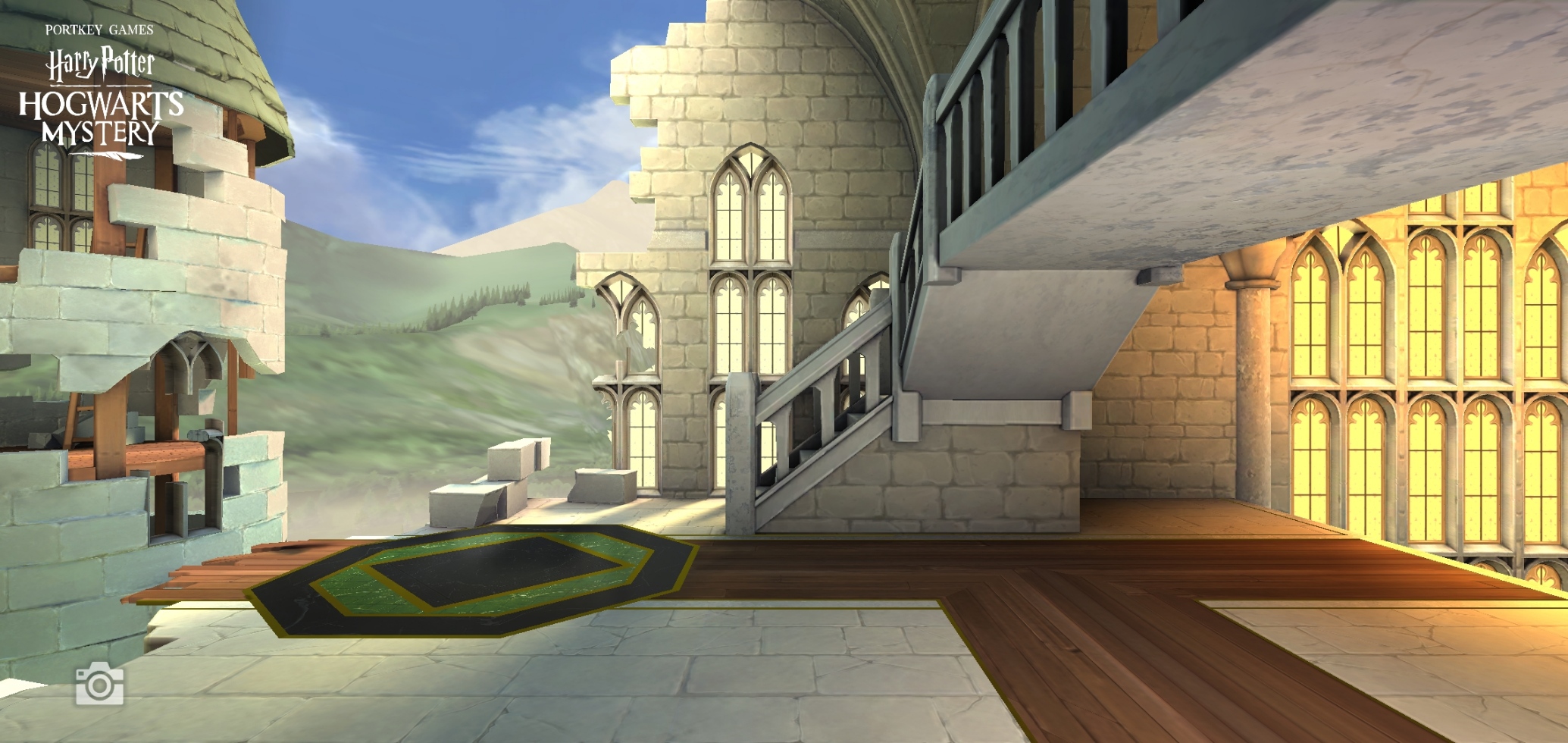 Pictured is a view of the Dragon Clubhouse in “Hogwarts Mystery”.