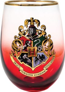This glass has the Hogwarts crest on it