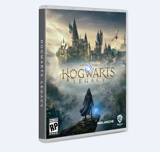 Pictured is the packaging for "Hogwarts Legacy".