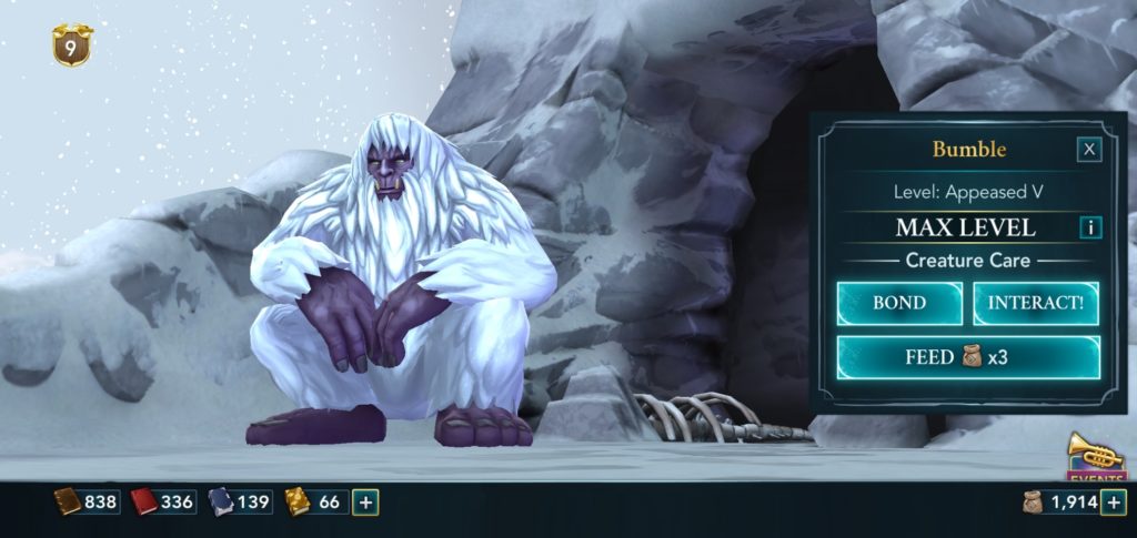 Pictured is a yeti named Bumble in "Hogwarts Mystery".