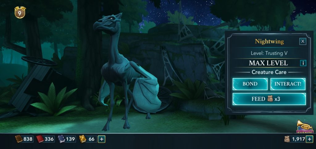 Pictured is a Thestral named Nightwing in "Hogwarts Mystery".