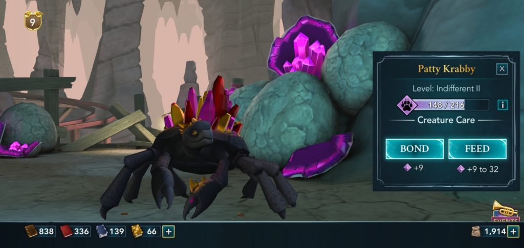 Pictured is a Fire Crab named Patty Krabby in "Hogwarts Mystery".