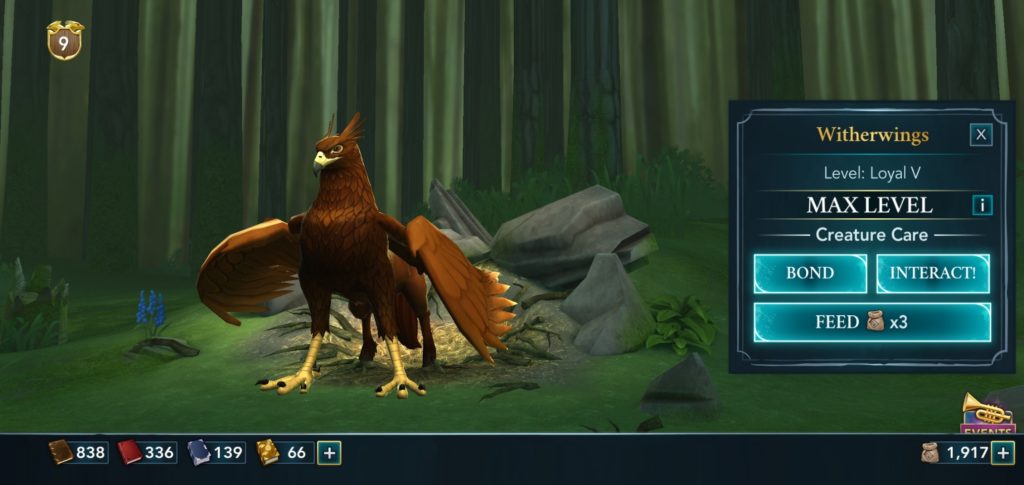 Pictured is a hippogriff named Witherwings in "Hogwarts Mystery".