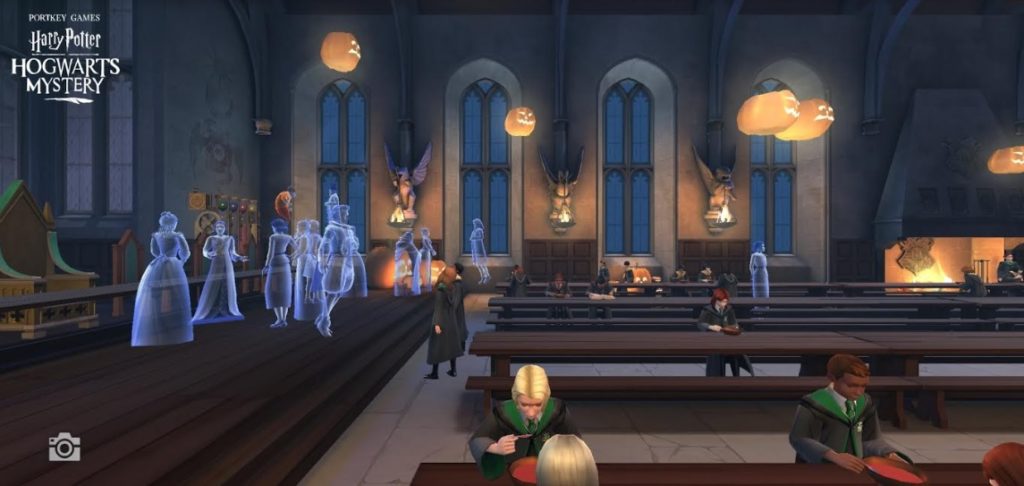 Ghosts gather in the Great Hall in "Hogwarts Mystery".