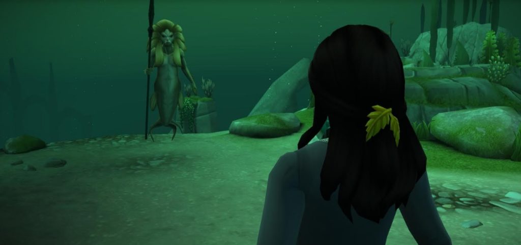 A merwoman confronts your character at the bottom of the Black Lake in "Hogwarts Mystery".
