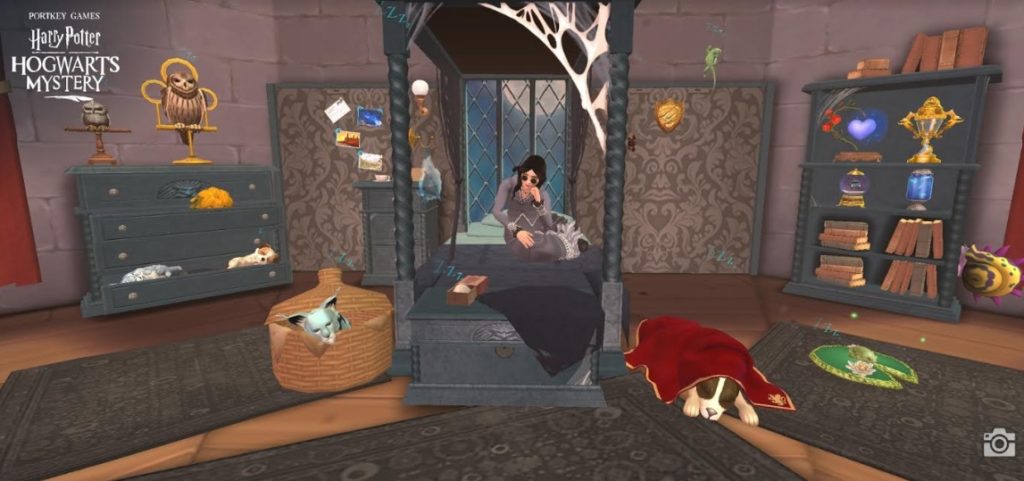 Pictured is a "Hogwarts Mystery" dorm room featuring the new suite of Gothic furniture.