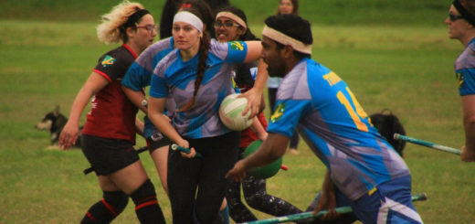 Muggle quidditch players of different ethnicities are shown in gameplay with a quaffle.