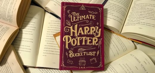 A raspberry-colored book with the title "The Ultimate Harry Potter Bucket List" and author "JMB"