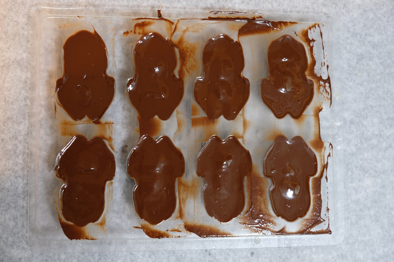 Chocolate Frogs piped in the mold