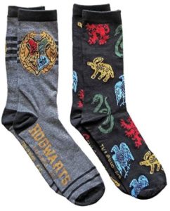 two pairs of Harry Potter–themed socks