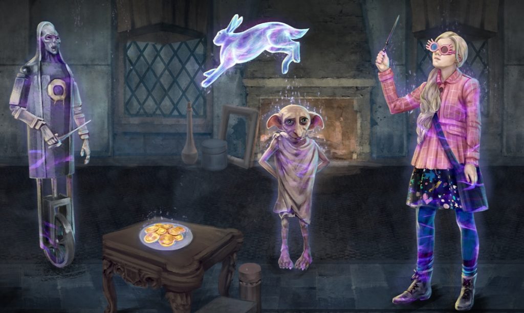 Luna Lovegood and Dobby are pictured in a graphic from "Harry Potter: Wizards Unite".