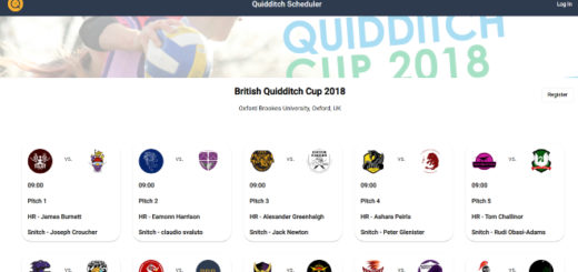 A screenshot from the Quidditch Scheduler website is shown as a featured image.