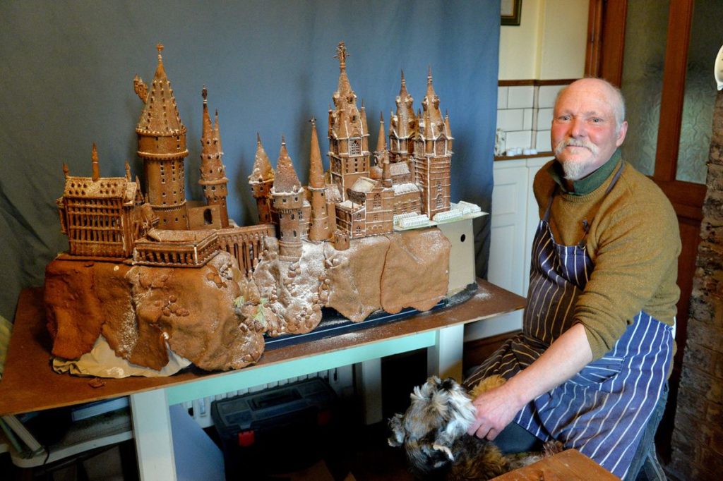 Terry showing off his huge gingerbread Hogwarts