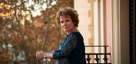 Imelda Staunton poses on a balcony for BBC Radio 4's Woman's Hour.