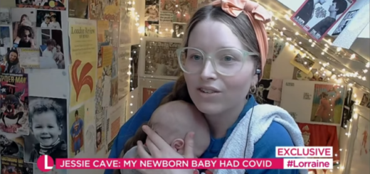 Jessie Cave (Lavender Brown) appears in an interview on "Lorraine" via webcam, holding her infant son, Abraham.