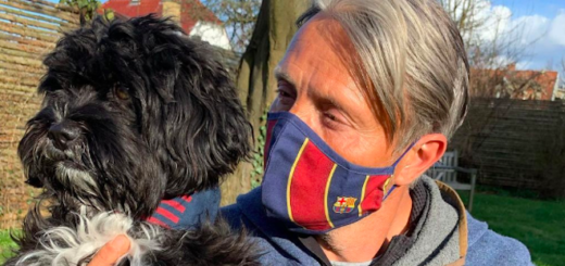Mads Mikkelsen poses with his dog in a post shared on Instagram.