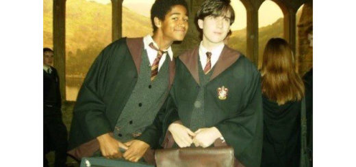 Matthew Lewis and Alfie Enoch on the set of Harry Potter