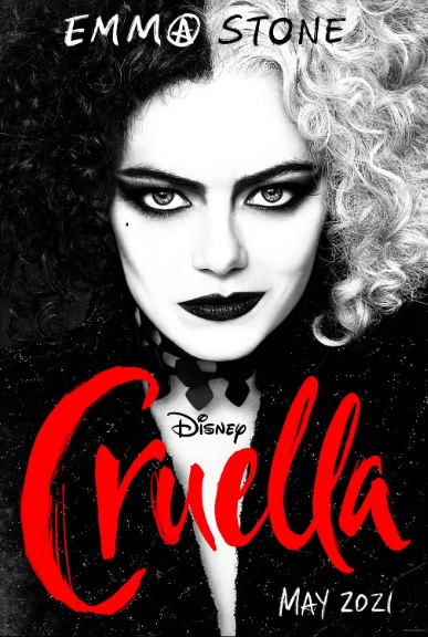 Emma Stone is pictured as Cruella de Vil on a movie poster for the upcoming film "Cruella."