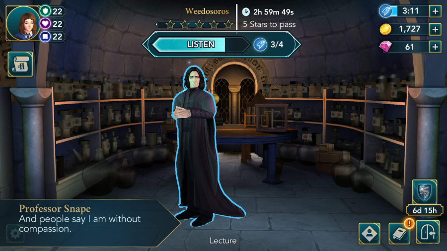 Professor Snape gained a reputation for his funny, yet sometimes rude, remarks on Hogwarts Mystery.