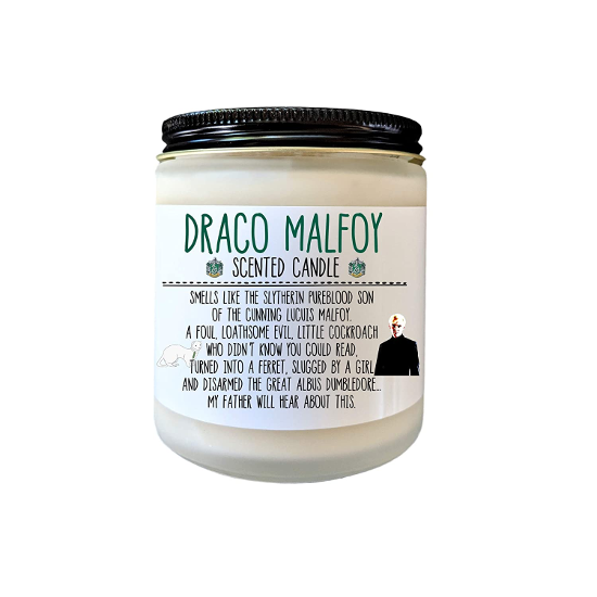 The Draco Malfoy Scented Candle from Define Design 11 is shown as pictured on Amazon.