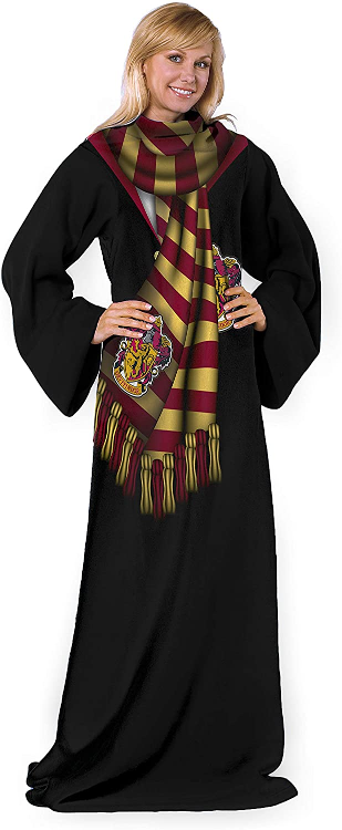 The Harry Potter Comfy Throw Blanket with Sleeves is shown as pictured on Amazon.