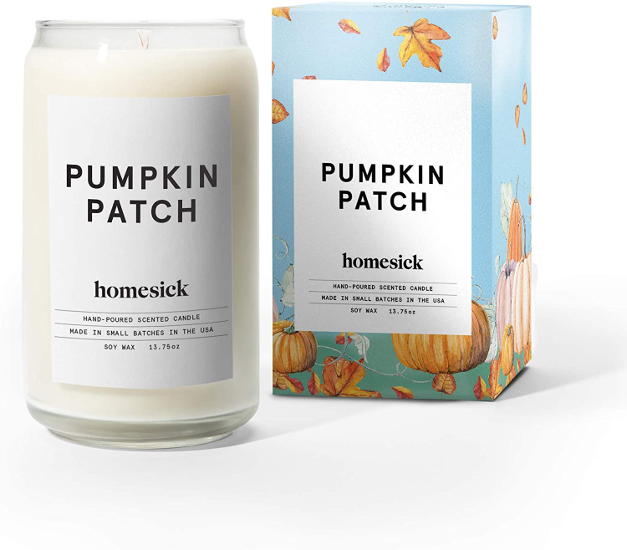 The Homesick Pumpkin Patch Scented Candle is shown as pictured on Amazon.