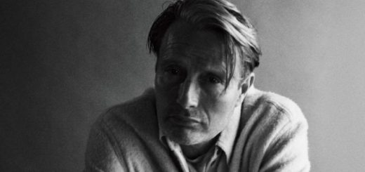 Mads Mikkelson looking serious in black-and-white photo