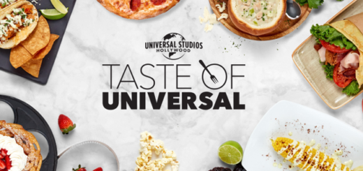 A promotional image for Taste of Universal features the event logo surrounded by numerous plates of food.