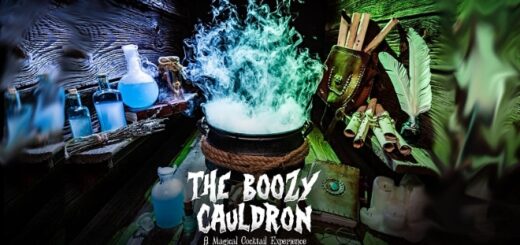 A featured image for the Boozy Cauldron Pop-Up Tavern, a cocktail pop-up event, is shown.